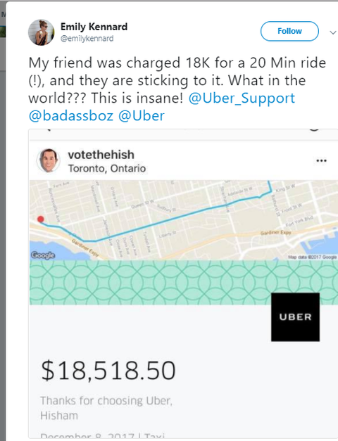 Uber nói ‘lỗi kỹ thuật’ sau khi tính cước 18.000 USD cuốc xe 21 phút - Ảnh 1. Uber nói ‘lỗi kỹ thuật’ sau khi tính cước 18.000 USD cuốc xe 21 phút - Ảnh 1.