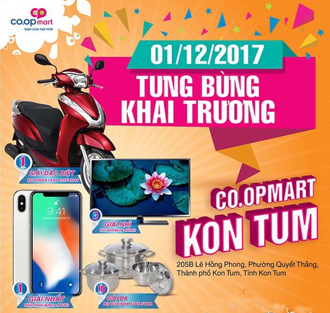 Cơ hội trúng Iphone X tại Co.opmart Kon Tum dịp khai trương - Ảnh 2. Cơ hội trúng Iphone X tại Co.opmart Kon Tum dịp khai trương - Ảnh 2.