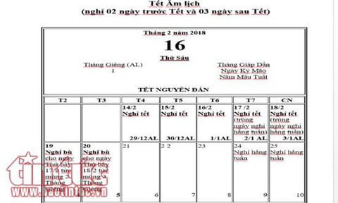 Công bố lịch nghỉ lễ, tết trong năm 2018 - Ảnh 1. Công bố lịch nghỉ lễ, tết trong năm 2018 - Ảnh 1.