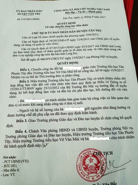 Sau đơn tố hiệu trưởng, 4 giáo viên bị điều chuyển công tác - Ảnh 1. Sau đơn tố hiệu trưởng, 4 giáo viên bị điều chuyển công tác - Ảnh 1.