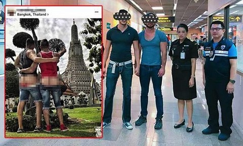 Thái Lan bắt 2 khách Mỹ ‘khoe mông’ trước đền thờ - Ảnh 1. Thái Lan bắt 2 khách Mỹ ‘khoe mông’ trước đền thờ - Ảnh 1.