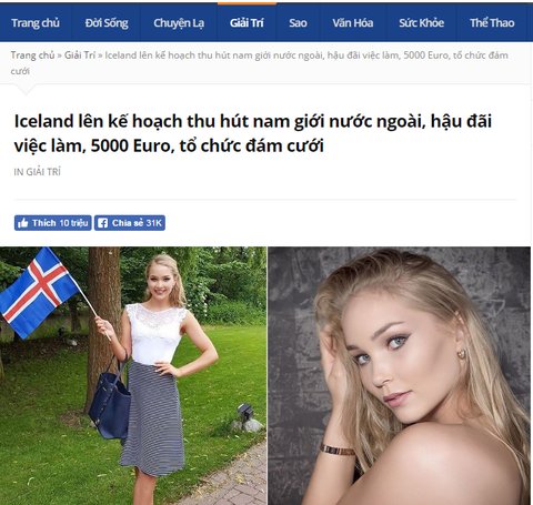 Không có chuyện lấy vợ Iceland được trả 5.000 USD mỗi tháng - Ảnh 1. Không có chuyện lấy vợ Iceland được trả 5.000 USD mỗi tháng - Ảnh 1.
