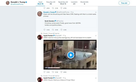 Bài Hồi giáo trên Twitter, ông Trump bị Anh chỉ trích - Ảnh 2. Bài Hồi giáo trên Twitter, ông Trump bị Anh chỉ trích - Ảnh 2.