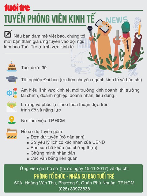 Báo Tuổi Trẻ tuyển phóng viên kinh tế - Ảnh 1. Báo Tuổi Trẻ tuyển phóng viên kinh tế - Ảnh 1.