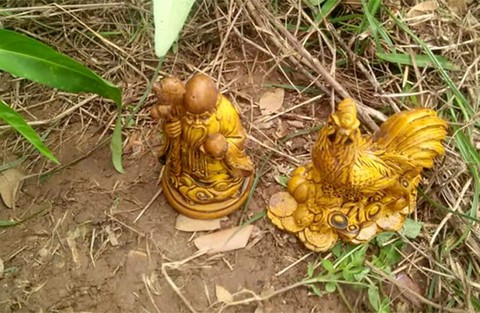 2 tượng đào được trên ruộng là vàng thật hay giả? - Ảnh 1. 2 tượng đào được trên ruộng là vàng thật hay giả? - Ảnh 1.