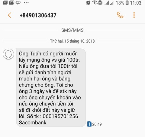 Phó chánh văn phòng đoàn ĐBQH Quảng Nam bị nhắn tin tống tiền - Ảnh 1. Phó chánh văn phòng đoàn ĐBQH Quảng Nam bị nhắn tin tống tiền - Ảnh 1.