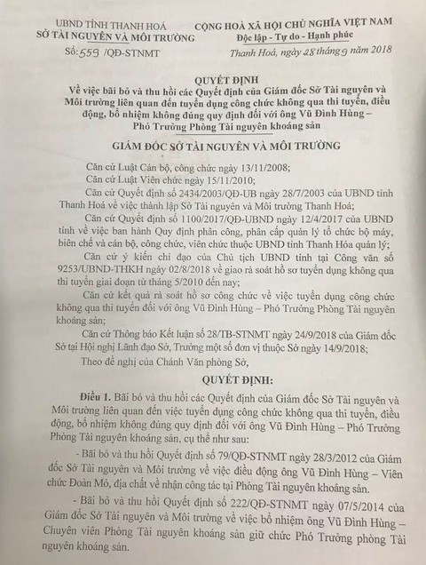 Hủy bỏ nhiều quyết định tuyển dụng, bổ nhiệm sai tại Thanh Hóa - Ảnh 1.