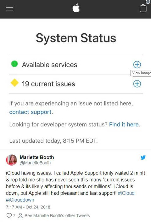 Apple iCloud gặp sự cố, hơn hai phần ba dịch vụ liên quan ngưng hoạt động - Ảnh 3. Apple iCloud gặp sự cố, hơn hai phần ba dịch vụ liên quan ngưng hoạt động - Ảnh 3.