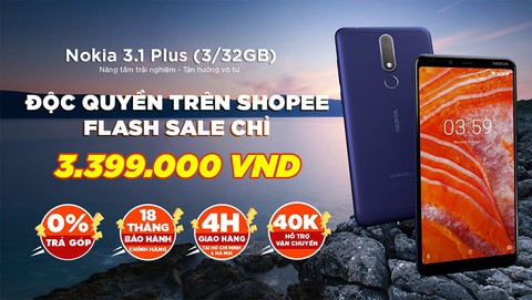 Nokia 3.1 Plus được bán độc quyền trên Shopee với giá 3.399.000 đồng - Ảnh 1. Nokia 3.1 Plus được bán độc quyền trên Shopee với giá 3.399.000 đồng - Ảnh 1.