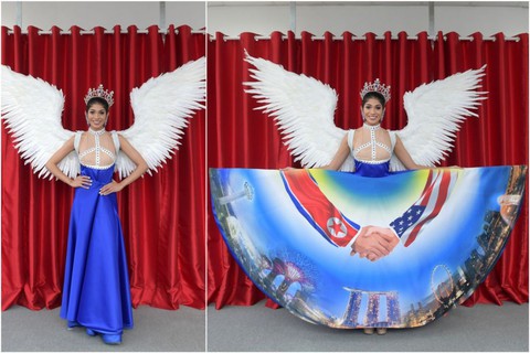 Người đẹp Singapore diện ‘quốc phục Trump - Kim’dự Miss Universe 2018 - Ảnh 2. Người đẹp Singapore diện ‘quốc phục Trump - Kim’dự Miss Universe 2018 - Ảnh 2.