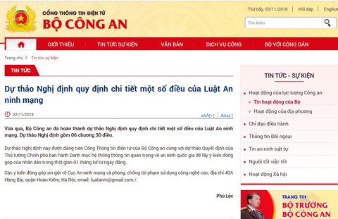 Bộ Công an lấy ý kiến về hướng dẫn Luật an ninh mạng - Ảnh 1. Bộ Công an lấy ý kiến về hướng dẫn Luật an ninh mạng - Ảnh 1.