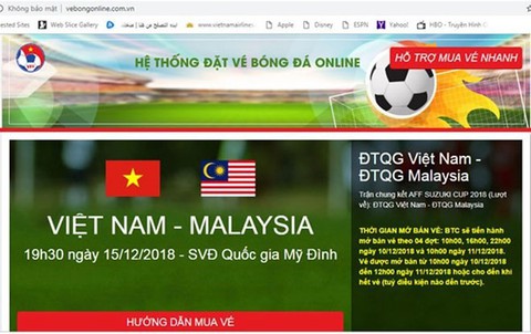Cảnh báo website giả mạo bán vé trận Việt Nam - Malaysia - Ảnh 1. Cảnh báo website giả mạo bán vé trận Việt Nam - Malaysia - Ảnh 1.