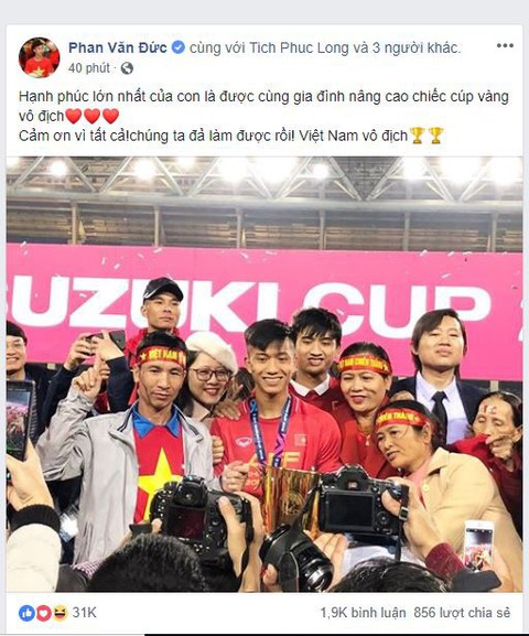 Các tuyển thủ VN viết gì trên Facebook sau khi vô địch AFF Cup? - Ảnh 3. Các tuyển thủ VN viết gì trên Facebook sau khi vô địch AFF Cup? - Ảnh 3.