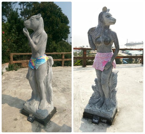 Mặc quần, mặc váy cho tượng 12 con giáp ở Hòn Dáu - Ảnh 2. Mặc quần, mặc váy cho tượng 12 con giáp ở Hòn Dáu - Ảnh 2.