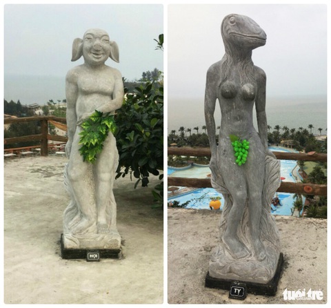 Tượng 12 con giáp được che bằng lá cây, chùm nho thay quần, váy - Ảnh 4. Tượng 12 con giáp được che bằng lá cây, chùm nho thay quần, váy - Ảnh 4.