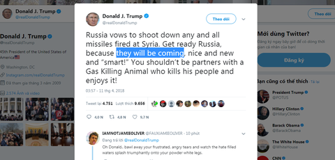 Tổng thống Trump: Nga sẵn sàng đi. Tên lửa Mỹ sẽ tới! - Ảnh 3. Tổng thống Trump: Nga sẵn sàng đi. Tên lửa Mỹ sẽ tới! - Ảnh 3.