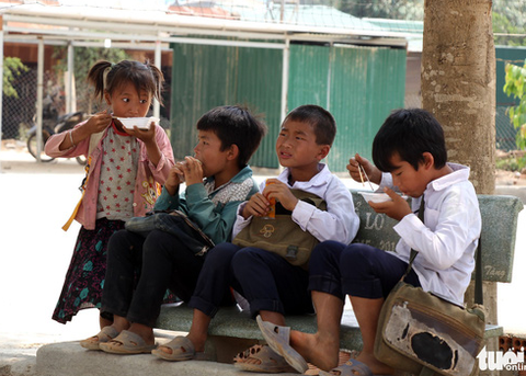 Nhói lòng học sinh tiểu học ăn cơm trộn muối, bún chan tương - Ảnh 1. Nhói lòng học sinh tiểu học ăn cơm trộn muối, bún chan tương - Ảnh 1.