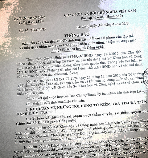 Bộ Nội vụ vào cuộc vụ giám đốc sở khiếu nại chủ tịch tỉnh Bạc Liêu - Ảnh 1. Bộ Nội vụ vào cuộc vụ giám đốc sở khiếu nại chủ tịch tỉnh Bạc Liêu - Ảnh 1.