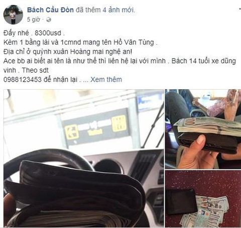 Phụ xe lên Facebook tìm được khách đánh rơi 8.300 USD - Ảnh 1. Phụ xe lên Facebook tìm được khách đánh rơi 8.300 USD - Ảnh 1.
