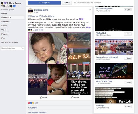 Facebook sửa thuật toán, tạo ra đội quân nửa triệu người cứu bé Alfie Evans - Ảnh 2. Facebook sửa thuật toán, tạo ra đội quân nửa triệu người cứu bé Alfie Evans - Ảnh 2.