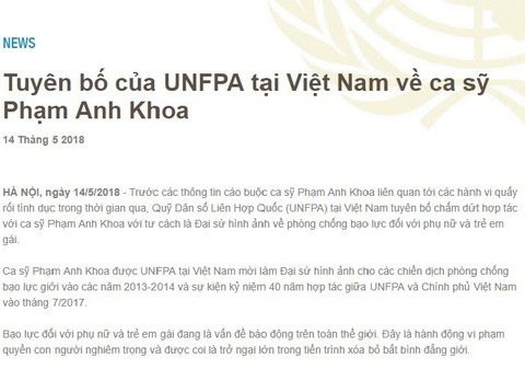Liên Hiệp Quốc và một số đơn vị chấm dứt hợp tác với Phạm Anh Khoa - Ảnh 1. Liên Hiệp Quốc và một số đơn vị chấm dứt hợp tác với Phạm Anh Khoa - Ảnh 1.