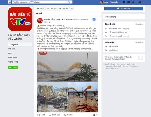 Giả facebook VTV đăng tin gãy cầu Rồng - Ảnh 1. Giả facebook VTV đăng tin gãy cầu Rồng - Ảnh 1.