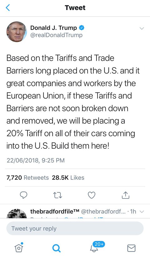 Thế giới xe nín thở khi Donald Trump định tăng thuế ôtô lên 20% - Ảnh 1. Thế giới xe nín thở khi Donald Trump định tăng thuế ôtô lên 20% - Ảnh 1.