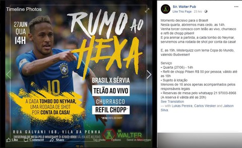 Quán bar Brazil tặng rượu mỗi khi Neymar bị phạm lỗi - Ảnh 2. Quán bar Brazil tặng rượu mỗi khi Neymar bị phạm lỗi - Ảnh 2.
