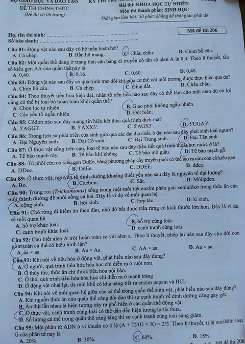 Đề môn sinh thi THPT quốc gia 2018: dài, nhiều câu tính toán - Ảnh 1. Đề môn sinh thi THPT quốc gia 2018: dài, nhiều câu tính toán - Ảnh 1.