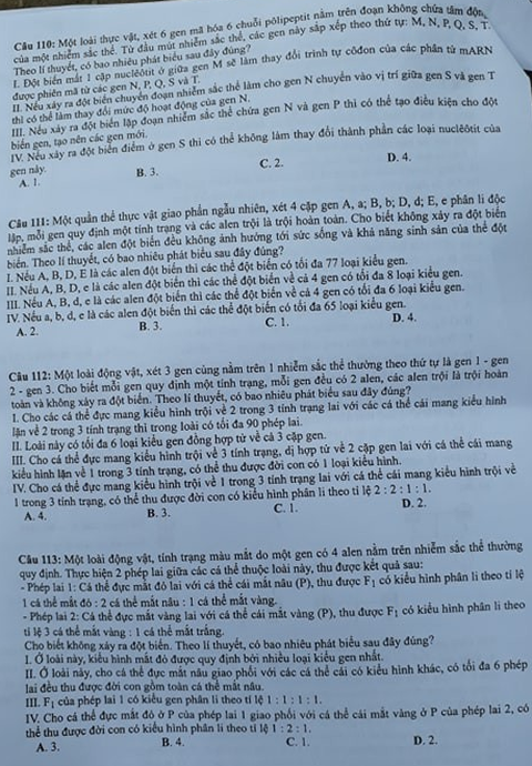 Đề môn sinh thi THPT quốc gia 2018: dài, nhiều câu tính toán - Ảnh 4. Đề môn sinh thi THPT quốc gia 2018: dài, nhiều câu tính toán - Ảnh 4.