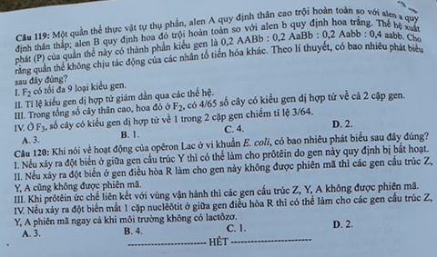 Đề môn sinh thi THPT quốc gia 2018: dài, nhiều câu tính toán - Ảnh 6. Đề môn sinh thi THPT quốc gia 2018: dài, nhiều câu tính toán - Ảnh 6.