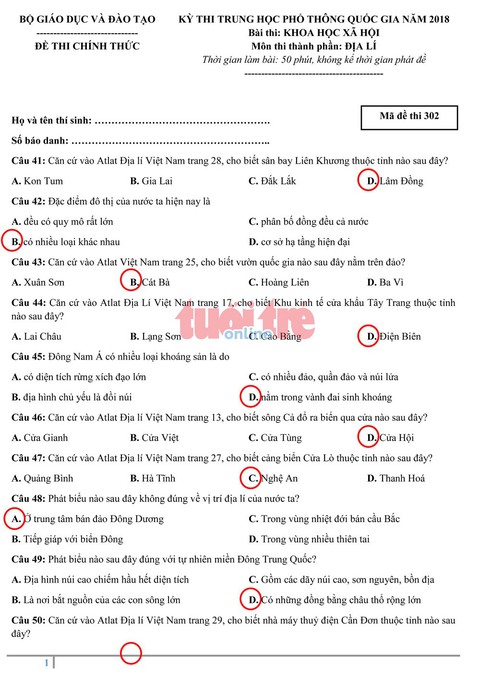 Đề địa lý THPT quốc gia: khó lấy điểm tuyệt đối - Ảnh 6. Đề địa lý THPT quốc gia: khó lấy điểm tuyệt đối - Ảnh 6.
