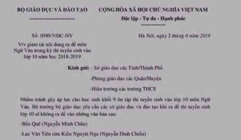 Bộ GD-ĐT: không có chuyện giới hạn kiến thức ra đề thi văn lớp 10 - Ảnh 1. Bộ GD-ĐT: không có chuyện giới hạn kiến thức ra đề thi văn lớp 10 - Ảnh 1.