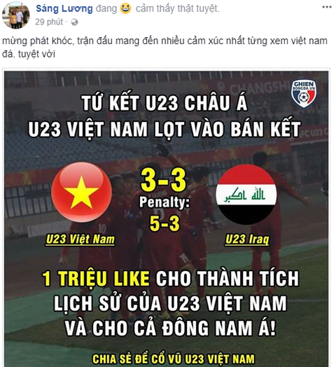 Mạng xã hội ngập tràn lời chúc mừng tuyển U23 Việt Nam - Ảnh 13. Mạng xã hội ngập tràn lời chúc mừng tuyển U23 Việt Nam - Ảnh 13.