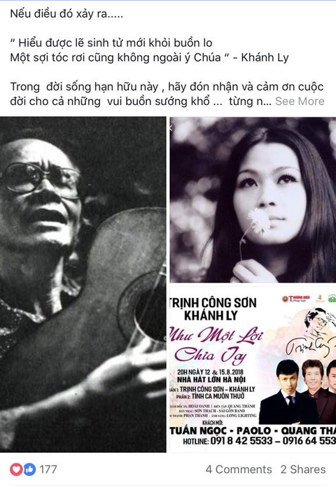 Đại diện của ca sĩ Khánh Ly bác bỏ lời đồn bà vừa qua đời - Ảnh 2. Đại diện của ca sĩ Khánh Ly bác bỏ lời đồn bà vừa qua đời - Ảnh 2.
