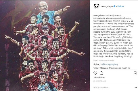 Ca sĩ Seungri BIGBANG chúc mừng U23 Việt Nam bằng tiếng Việt - Ảnh 1. Ca sĩ Seungri BIGBANG chúc mừng U23 Việt Nam bằng tiếng Việt - Ảnh 1.