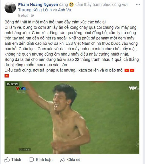 Mạng xã hội ngập tràn lời chúc mừng tuyển U23 Việt Nam - Ảnh 6. Mạng xã hội ngập tràn lời chúc mừng tuyển U23 Việt Nam - Ảnh 6.