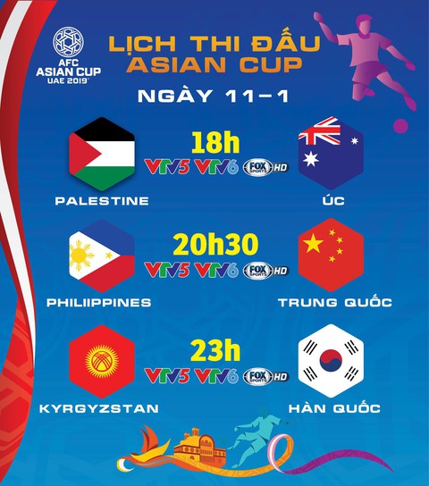 Lịch trực tiếp Asian Cup 2019 ngày 11-1 - Ảnh 1. Lịch trực tiếp Asian Cup 2019 ngày 11-1 - Ảnh 1.