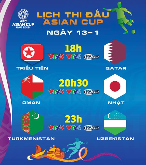 Lịch thi đấu Asian Cup 2019 ngày 13-1 - Ảnh 1. Lịch thi đấu Asian Cup 2019 ngày 13-1 - Ảnh 1.