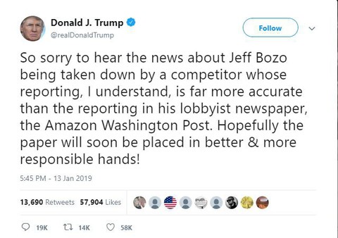 Hết chúc ly hôn may mắn, ông Trump lại móc mỉa ông chủ Amazon - Ảnh 2. Hết chúc ly hôn may mắn, ông Trump lại móc mỉa ông chủ Amazon - Ảnh 2.