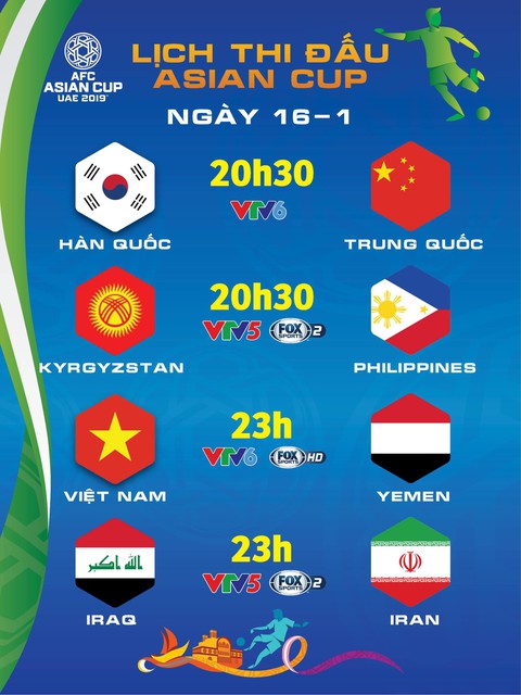 Lịch thi đấu Asian Cup 16-1: Việt Nam chờ tin vui từ Philippines, quyết đấu Yemen - Ảnh 1. Lịch thi đấu Asian Cup 16-1: Việt Nam chờ tin vui từ Philippines, quyết đấu Yemen - Ảnh 1.
