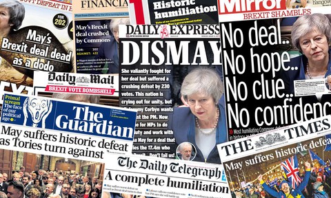 Báo Anh chỉ trích bà May sau thảm họa dự thảo Brexit - Ảnh 1. Báo Anh chỉ trích bà May sau thảm họa dự thảo Brexit - Ảnh 1.