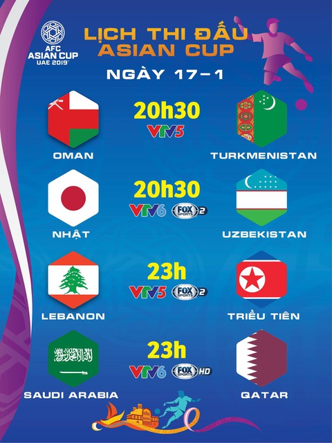 Lịch thi đấu Asian Cup ngày 17-1: Bảng E, F quyết định vé đi tiếp của Việt Nam - Ảnh 1. Lịch thi đấu Asian Cup ngày 17-1: Bảng E, F quyết định vé đi tiếp của Việt Nam - Ảnh 1.