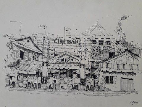 Thân thương với chợ Hàn, chợ Cồn trên tranh ký họa - Ảnh 4. Thân thương với chợ Hàn, chợ Cồn trên tranh ký họa - Ảnh 4.