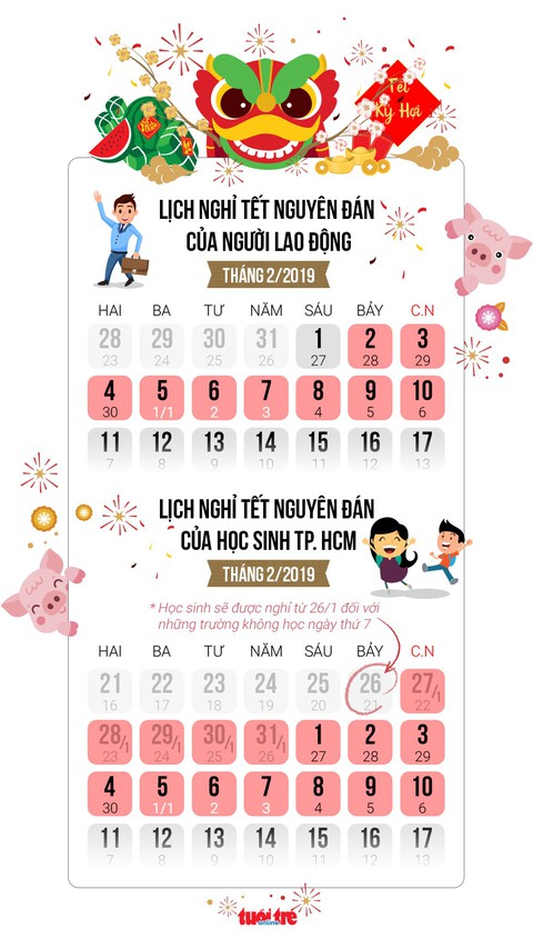 Lịch nghỉ Tết Nguyên đán 2019 của người lao động, học sinh - Ảnh 1. Lịch nghỉ Tết Nguyên đán 2019 của người lao động, học sinh - Ảnh 1.