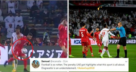 Dân mạng phản ứng pha thổi phạt đền khó hiểu trong trận mở màn Asian Cup 2019 - Ảnh 1. Dân mạng phản ứng pha thổi phạt đền khó hiểu trong trận mở màn Asian Cup 2019 - Ảnh 1.