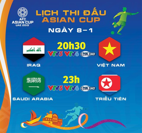 Lịch thi đấu Asian Cup ngày 8-1: tuyển Việt Nam xuất trận - Ảnh 1. Lịch thi đấu Asian Cup ngày 8-1: tuyển Việt Nam xuất trận - Ảnh 1.