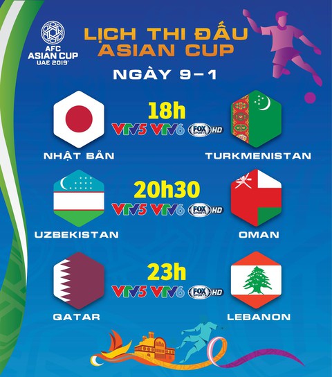 Lịch thi đấu Asian Cup 2019 ngày 9-1 - Ảnh 1. Lịch thi đấu Asian Cup 2019 ngày 9-1 - Ảnh 1.
