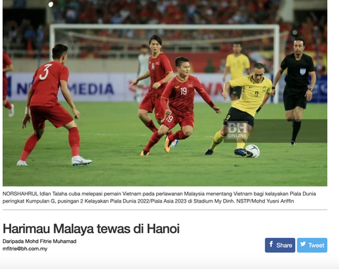 Báo Malaysia: Hổ Mã Lai bị bắn hạ ở Hà Nội - Ảnh 1. Báo Malaysia: Hổ Mã Lai bị bắn hạ ở Hà Nội - Ảnh 1.