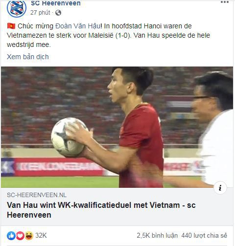 CLB Heerenveen chúc mừng Đoàn Văn Hậu và tuyển Việt Nam - Ảnh 1. CLB Heerenveen chúc mừng Đoàn Văn Hậu và tuyển Việt Nam - Ảnh 1.